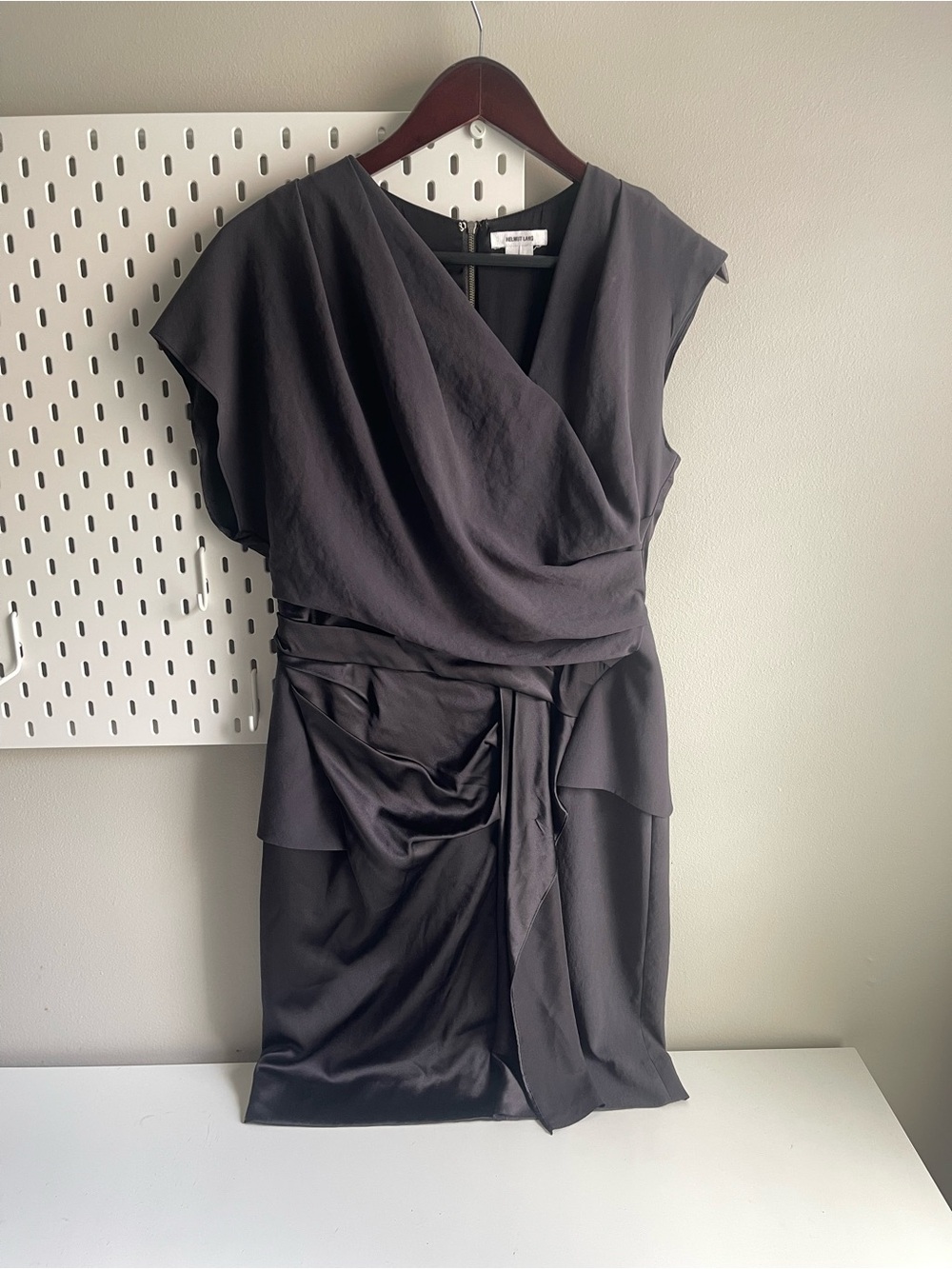 Helmut Lang Black Draped Faux-Wrap Mini Dress